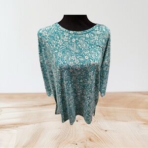 Scarlett Teal and White boxy Blouse 3/4 Sleeve